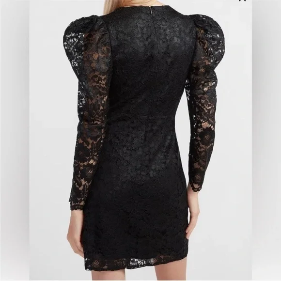 Express lace puff sleeve long sleeve black NWT dress black size medium - Picture 2 of 11